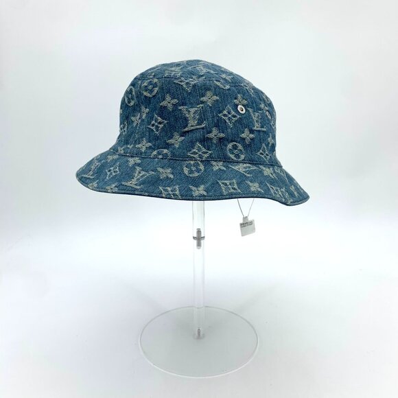 Louis Vuitton Blue Monogram Jacquard Cotton Fisherman Hat Size 58cm Made In Fran - Picture 1 of 12